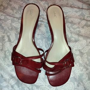 Fioni red slip sandals with a kitten heel